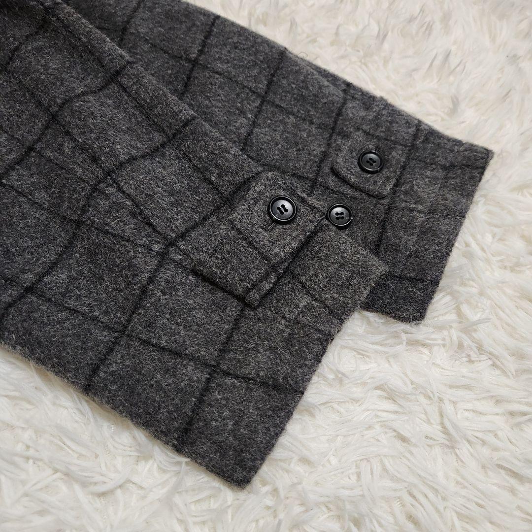 【美品】ポールスミス アルパカ混 チェック 比翼 ロング フーデッドコート