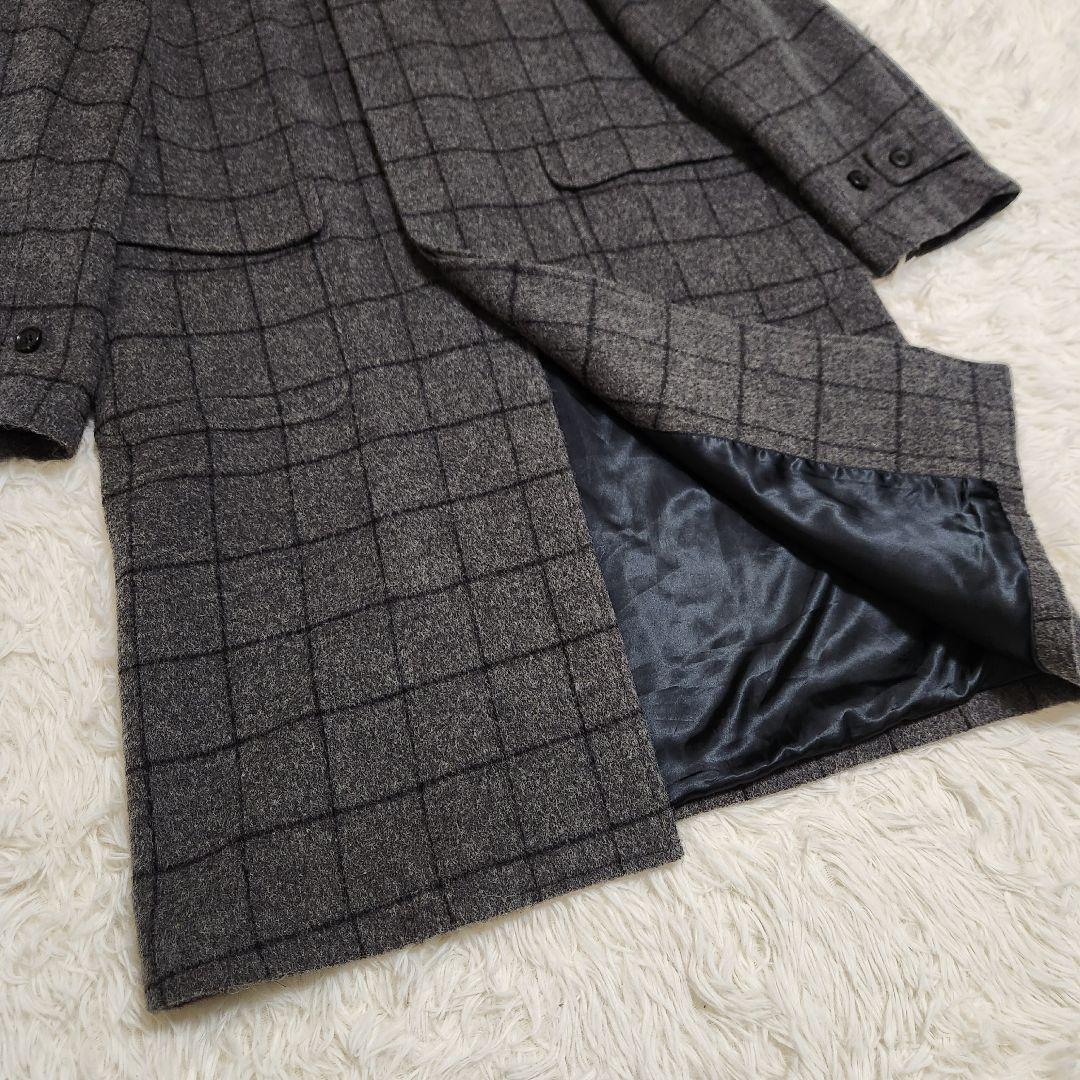 【美品】ポールスミス アルパカ混 チェック 比翼 ロング フーデッドコート