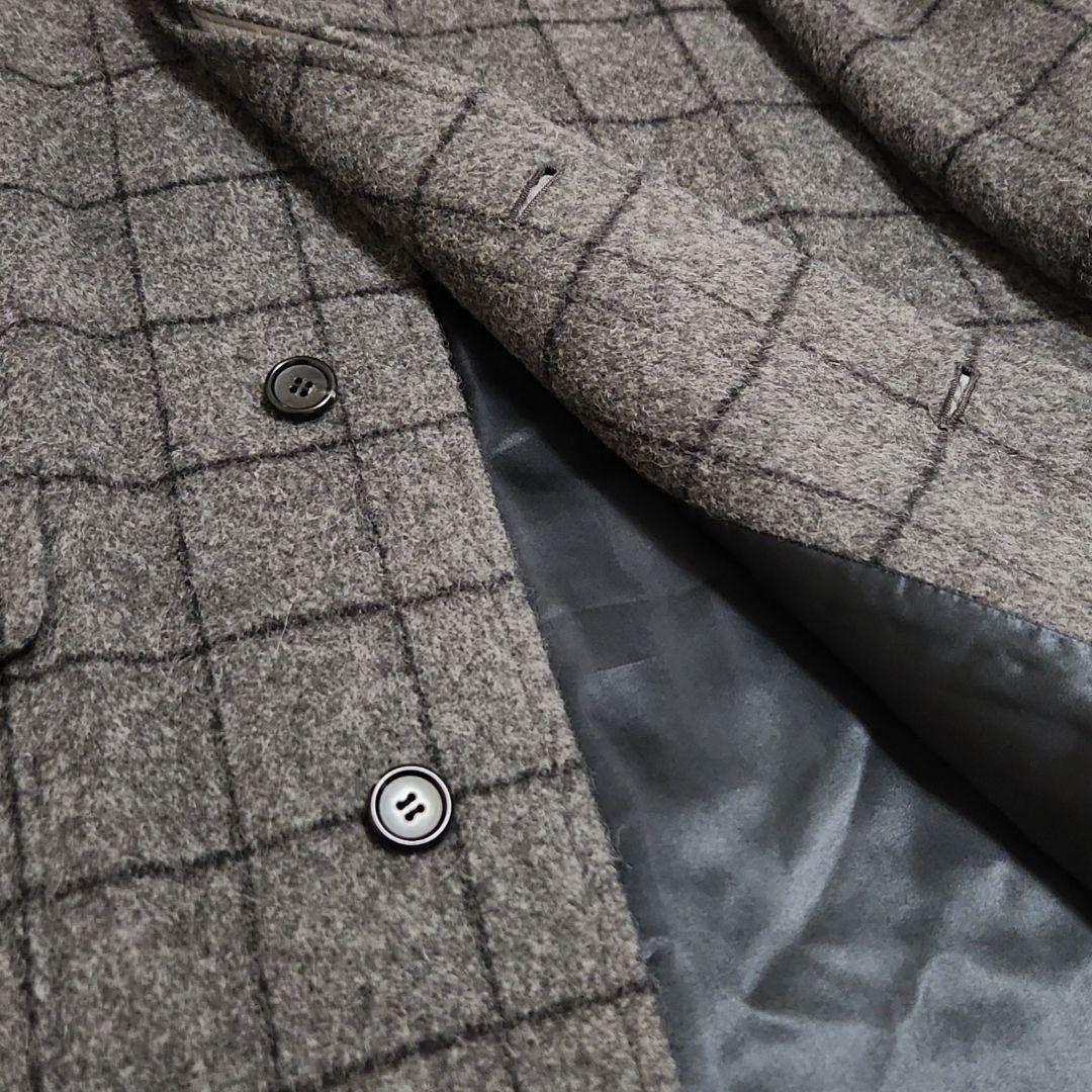 【美品】ポールスミス アルパカ混 チェック 比翼 ロング フーデッドコート