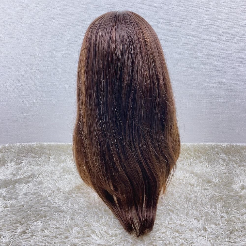 B*a様 人毛100% フルウィッグ 医療用 ロングストレート ライトブラウン