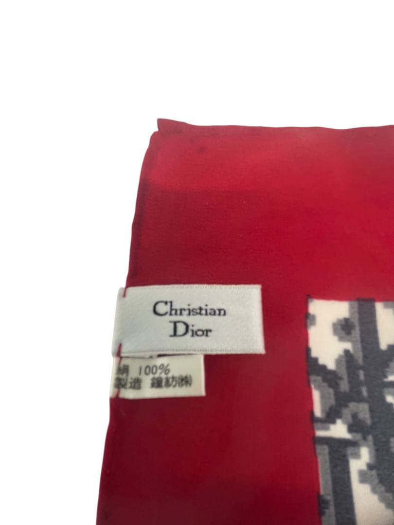 中古CDクリスチャンディオールトロッタ柄大判シルクストール赤