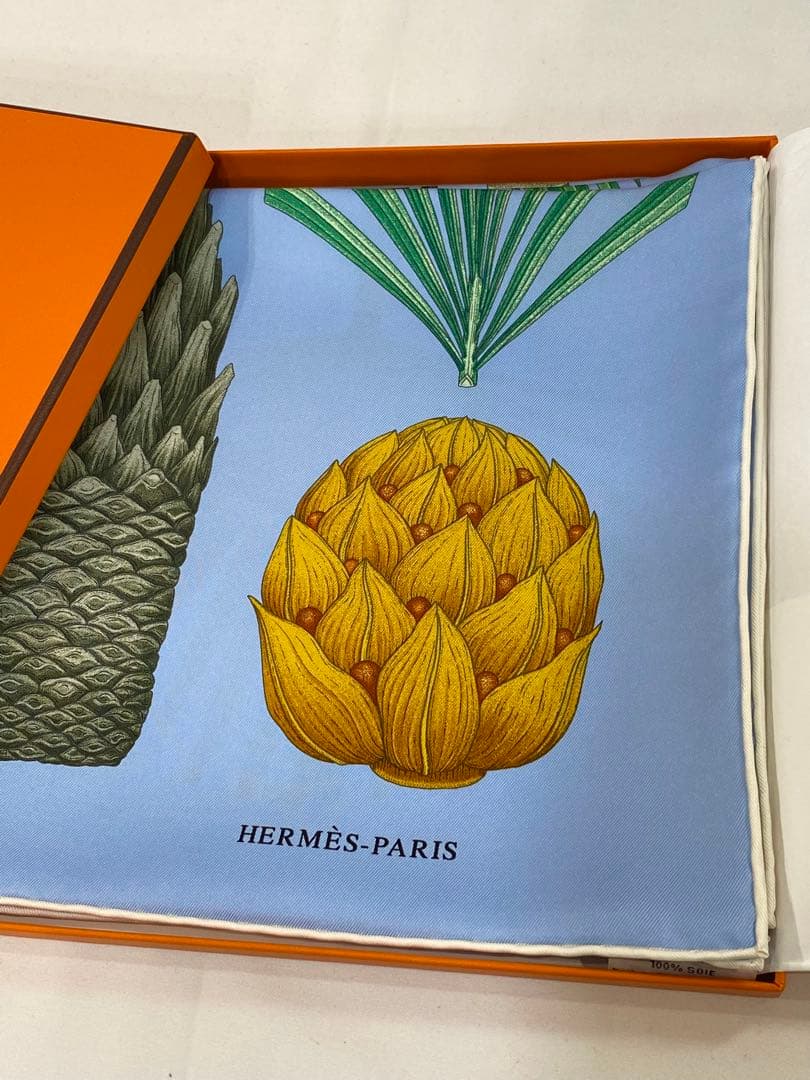 ［未使用］HERMES カレ90 ヤシの目録Index Palmarumスカーフ