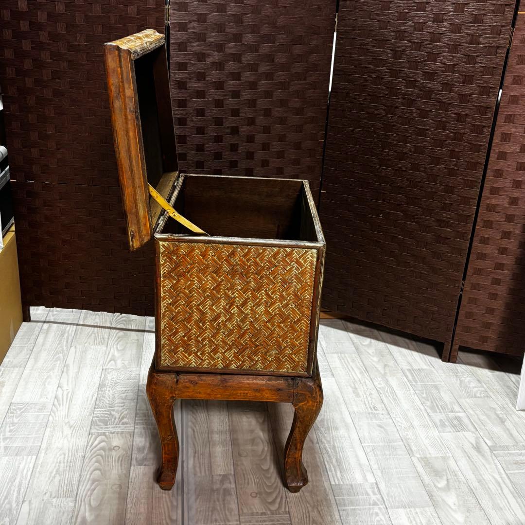 ヴィンテージ　猫脚ラタン　アジロ家具　ナイトテーブル　アンティーク