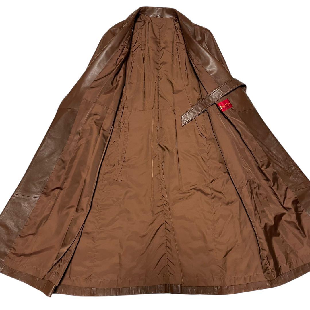 美品【JULIAN】本革 リアルレザーマキシ丈ガウンコート ベルト ブラウン L