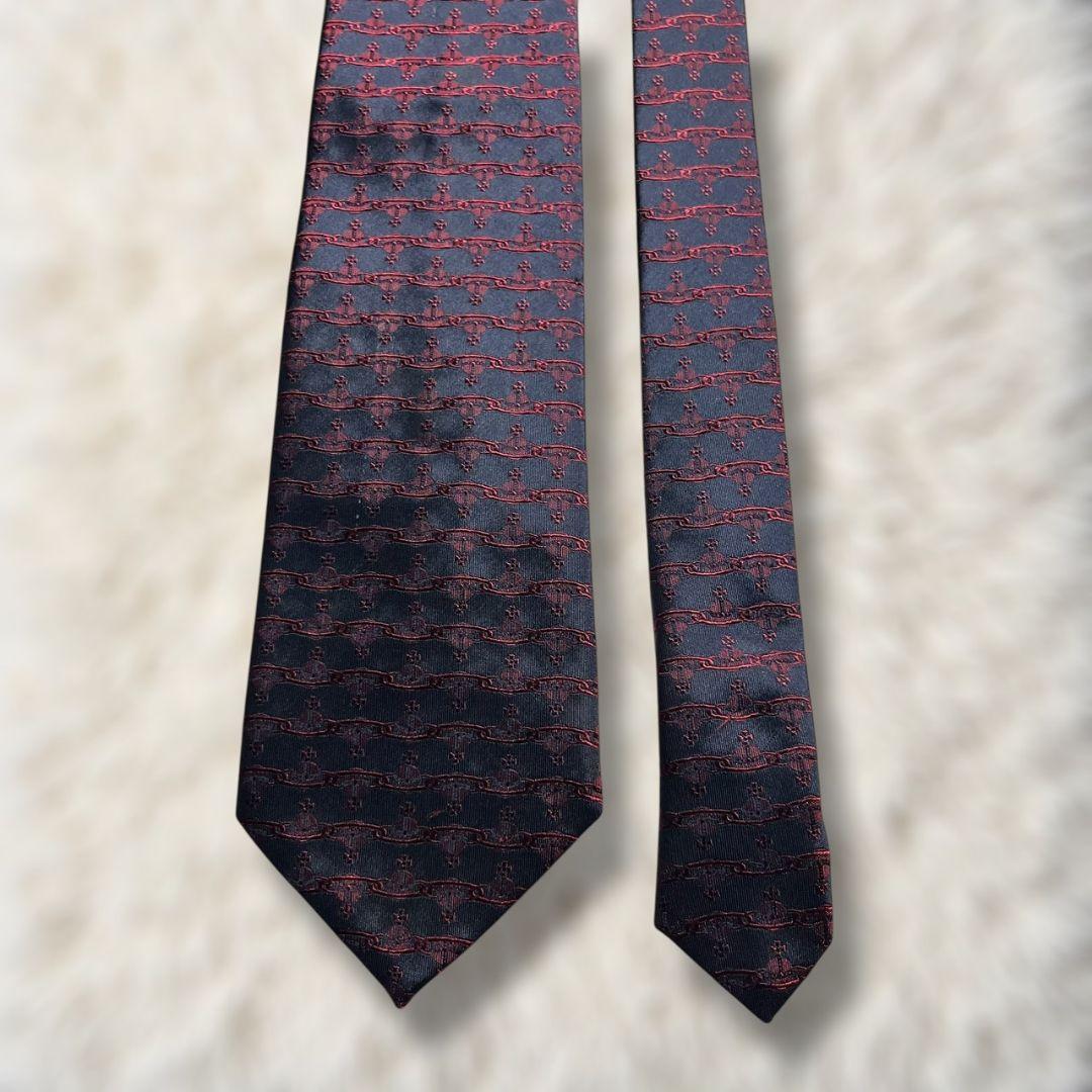 【美品✨】ヴィヴィアンウエストウッド 総オーブ柄 暗濃紺赤 ジャガード ネクタイ