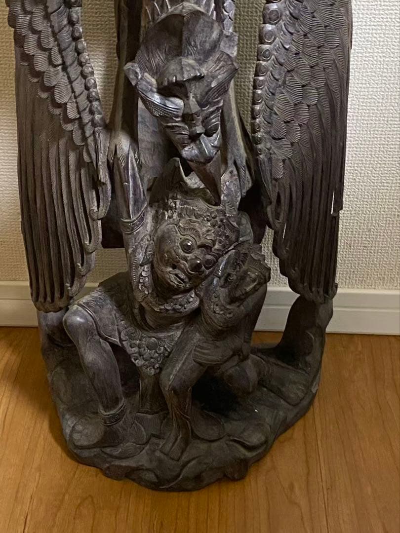 黒檀木彫り檀木彫り 希少中古シュヌ神バリ 置物高62.5cmx30cm重9kg