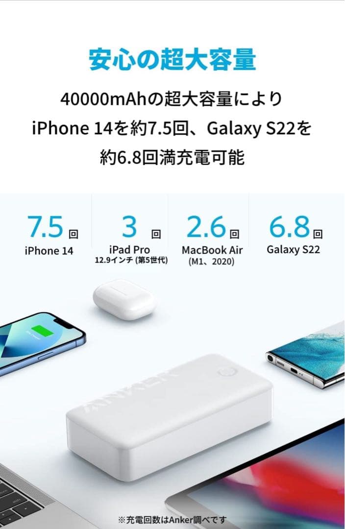 Anker Power Bank大容量バッテリー 40000mAh