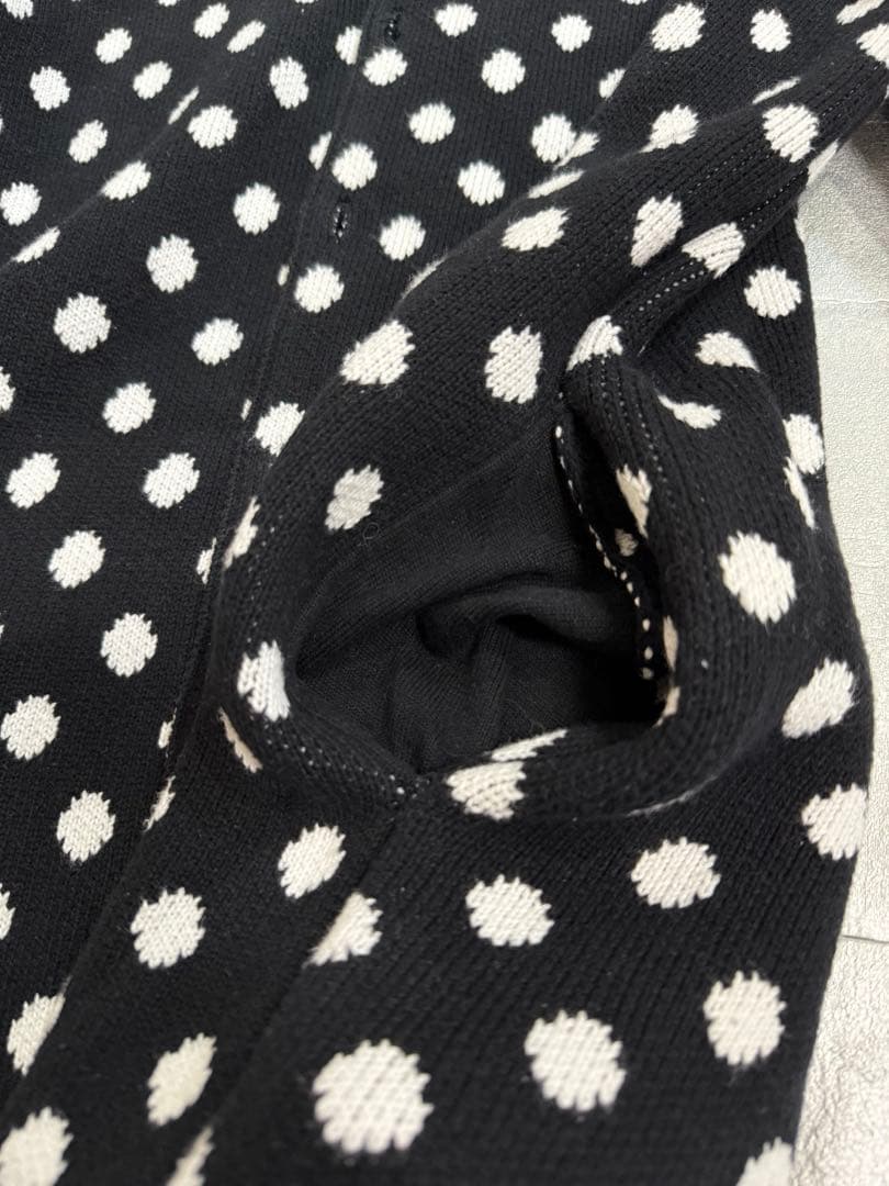 NO ID. BLACK ドット柄 ロングカーディガン コットン Size2