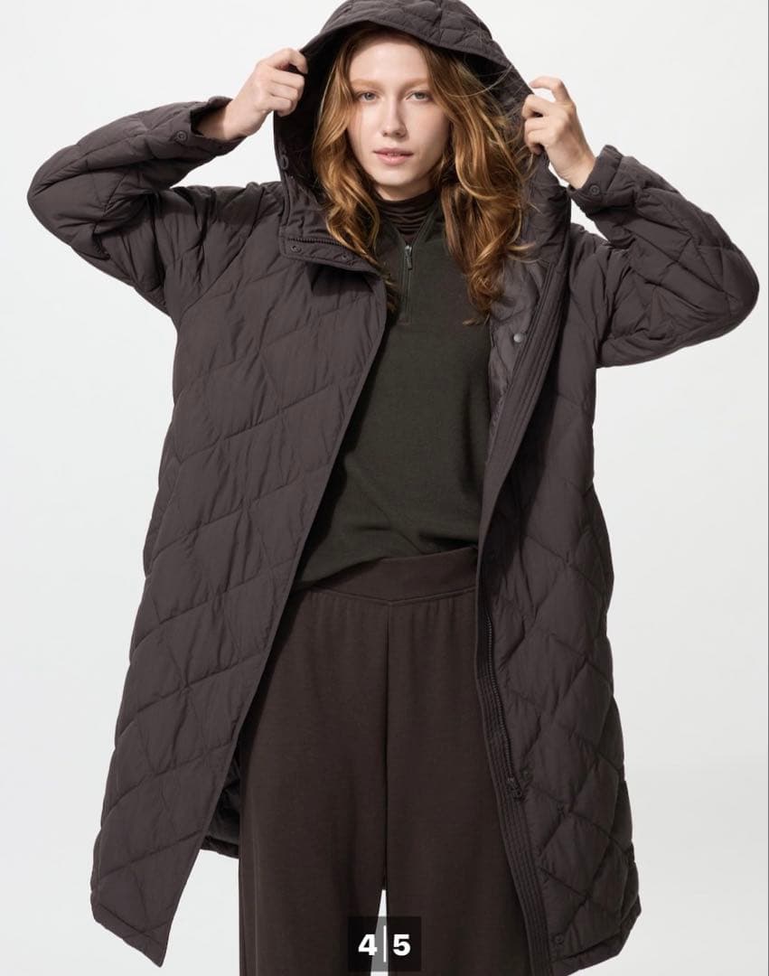 【美品】ユニクロ パフテックロングコート リラックスフィット M オリーブ