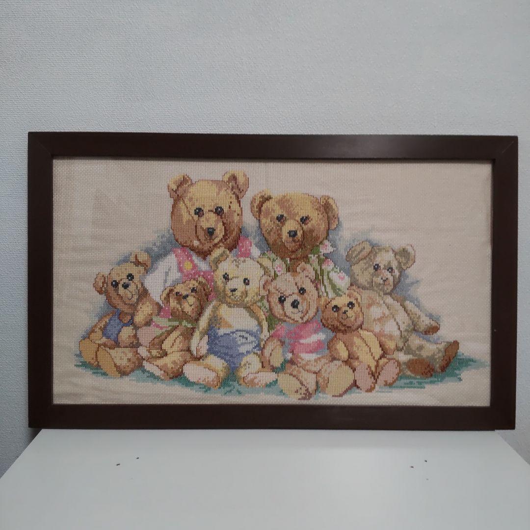 クロスステッチ完成品　テディベアの家族