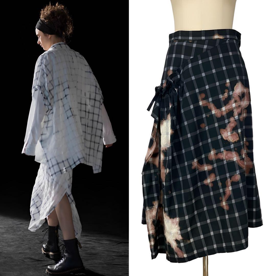 Y's ワイズ SMOKE BLEACH CHECK SKIRT 1