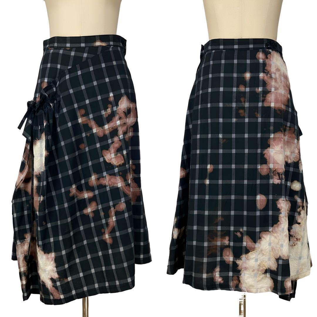 Y's ワイズ SMOKE BLEACH CHECK SKIRT 1