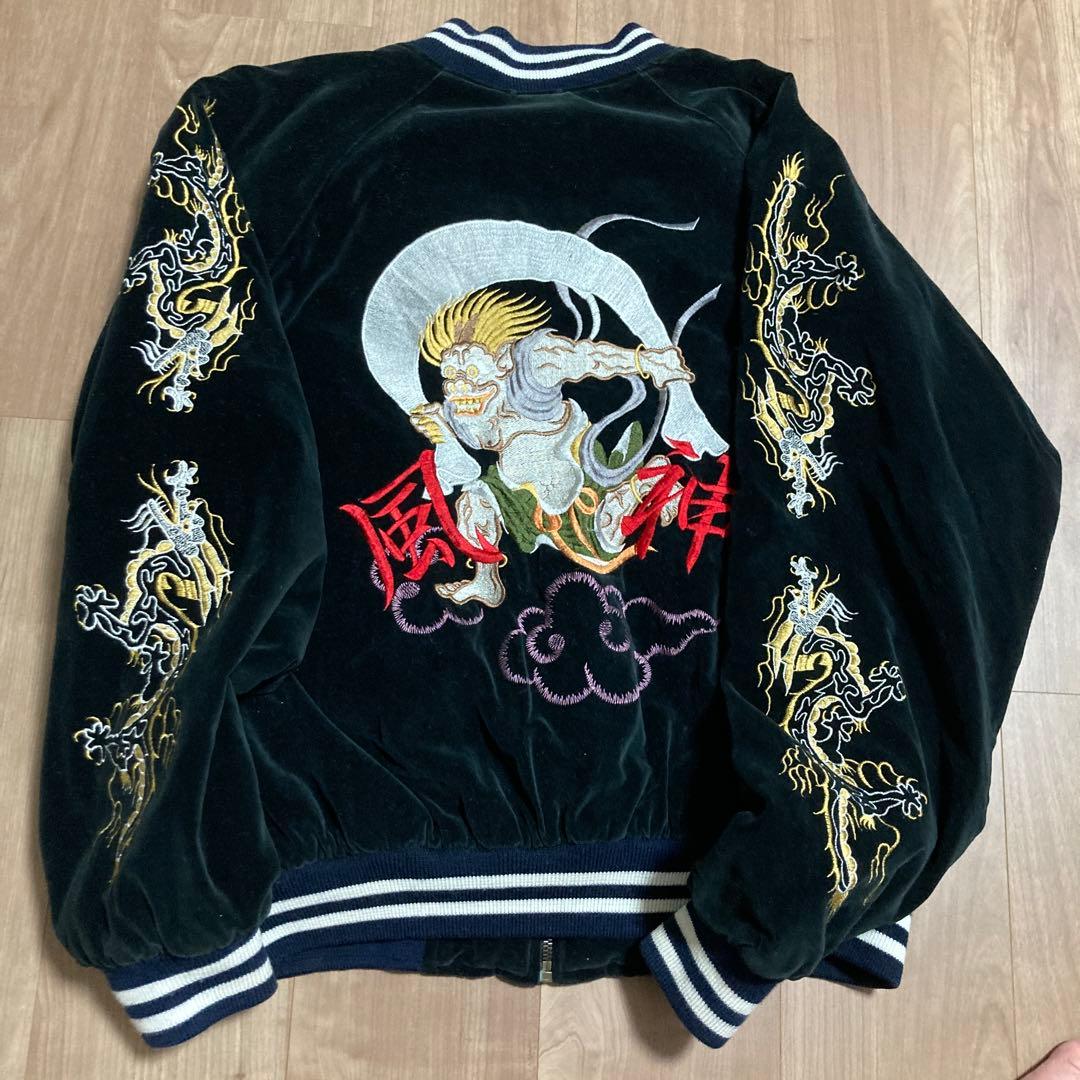 ベロア 別珍スカジャン jungle storms 刺繍風神