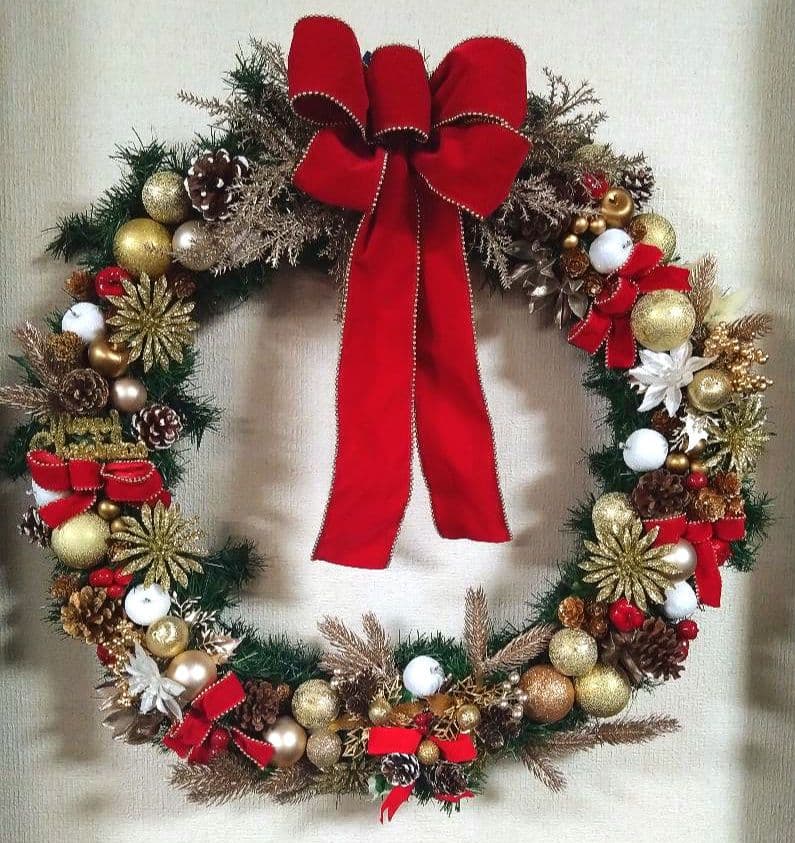 特大　クリスマスリース 赤金装飾 直径約60cm