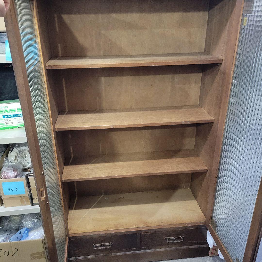 昭和レトロ 木製 食器棚 ガラス扉 収納棚 キャビネット 古家具