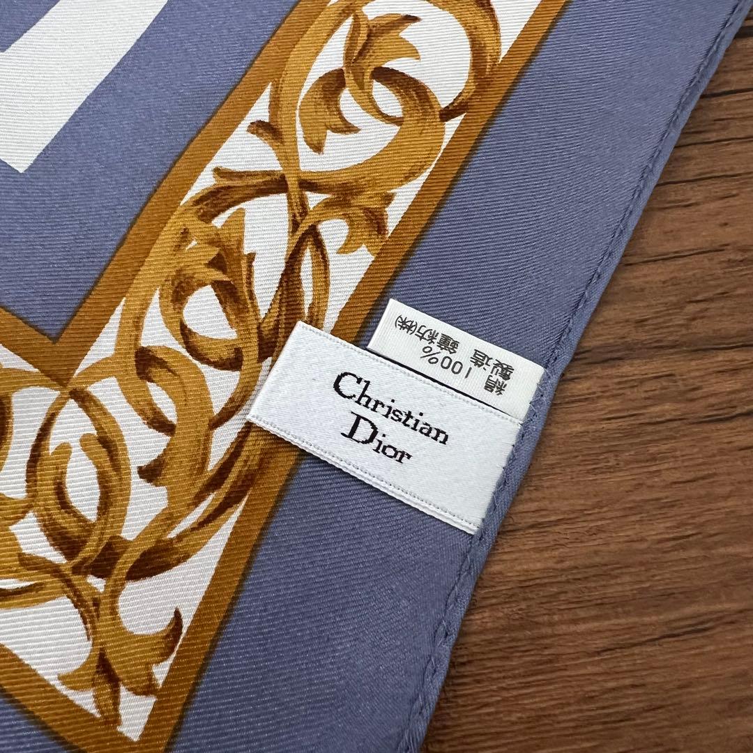 【Y】Dior ディオール シルク スカーフ ブルー ゴールド