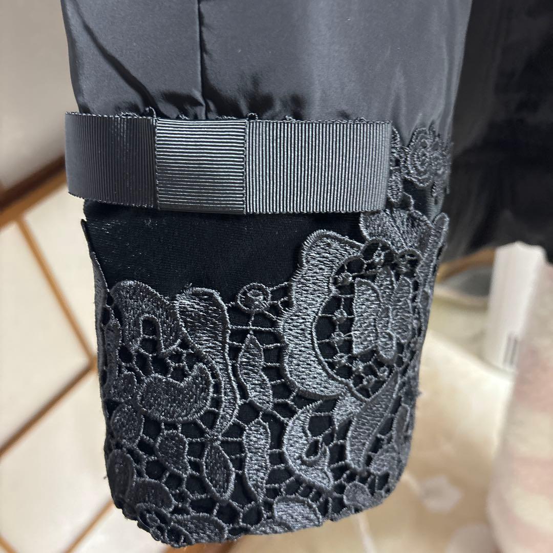 SuperBeauty ダウンコート レース ビジュー ベロア 黒 42