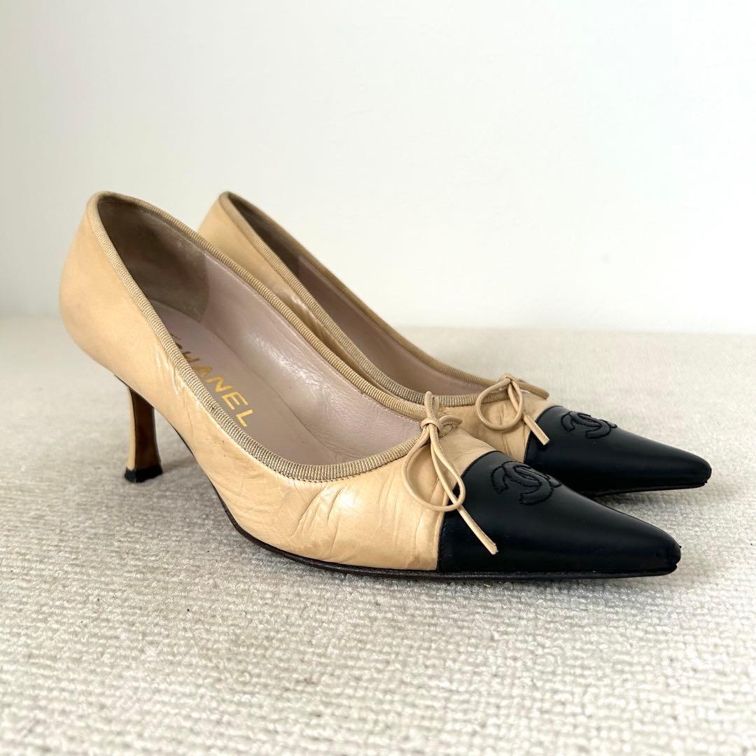 CHANEL シャネル パンプス ココマーク バイカラー 24cm 37