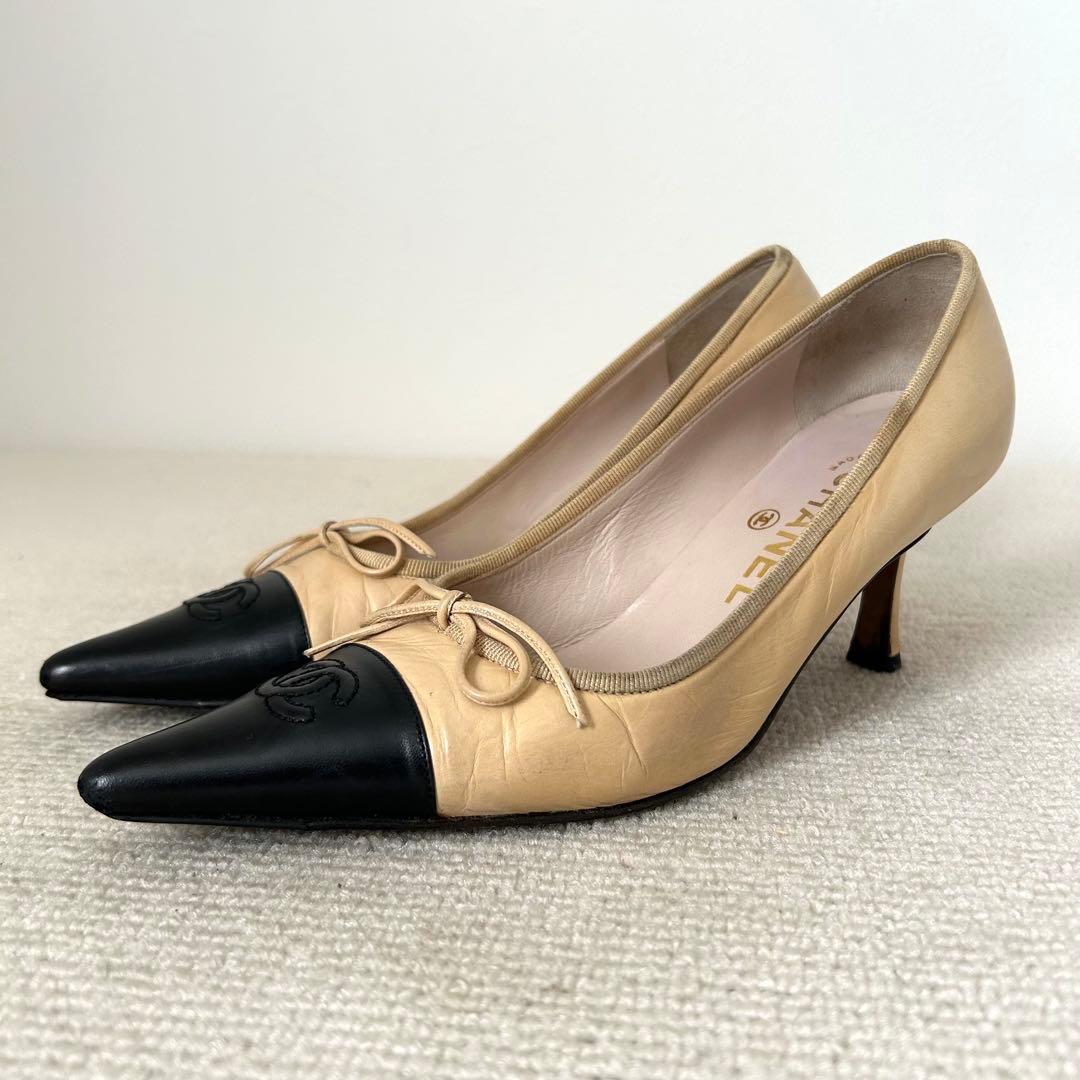 CHANEL シャネル パンプス ココマーク バイカラー 24cm 37