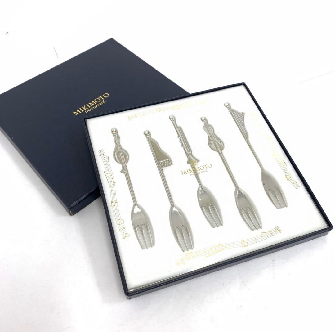 MIKIMOTO　楽器スプーン、フォーク セット 各5本入り パール付き