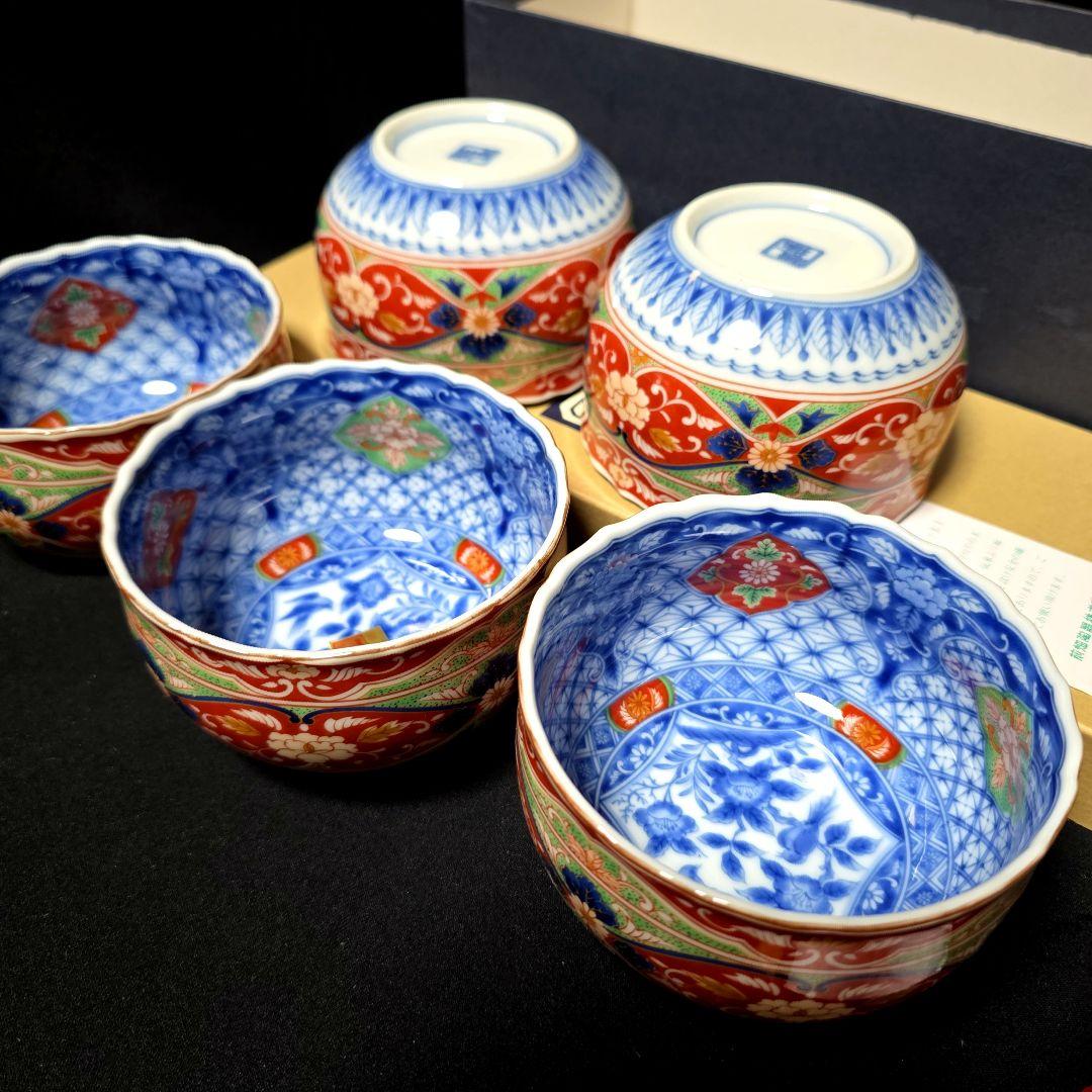 庫山窯　前畑陶器　染錦花鳥小鉢　5個