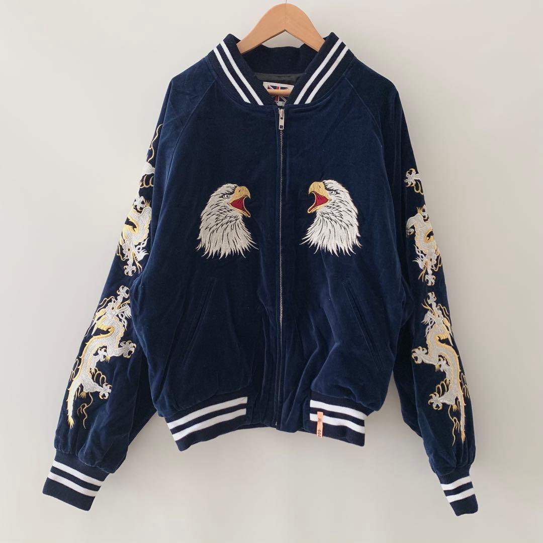 vintage London F.B スカジャン ネイビー 鷲 龍 イーグル L