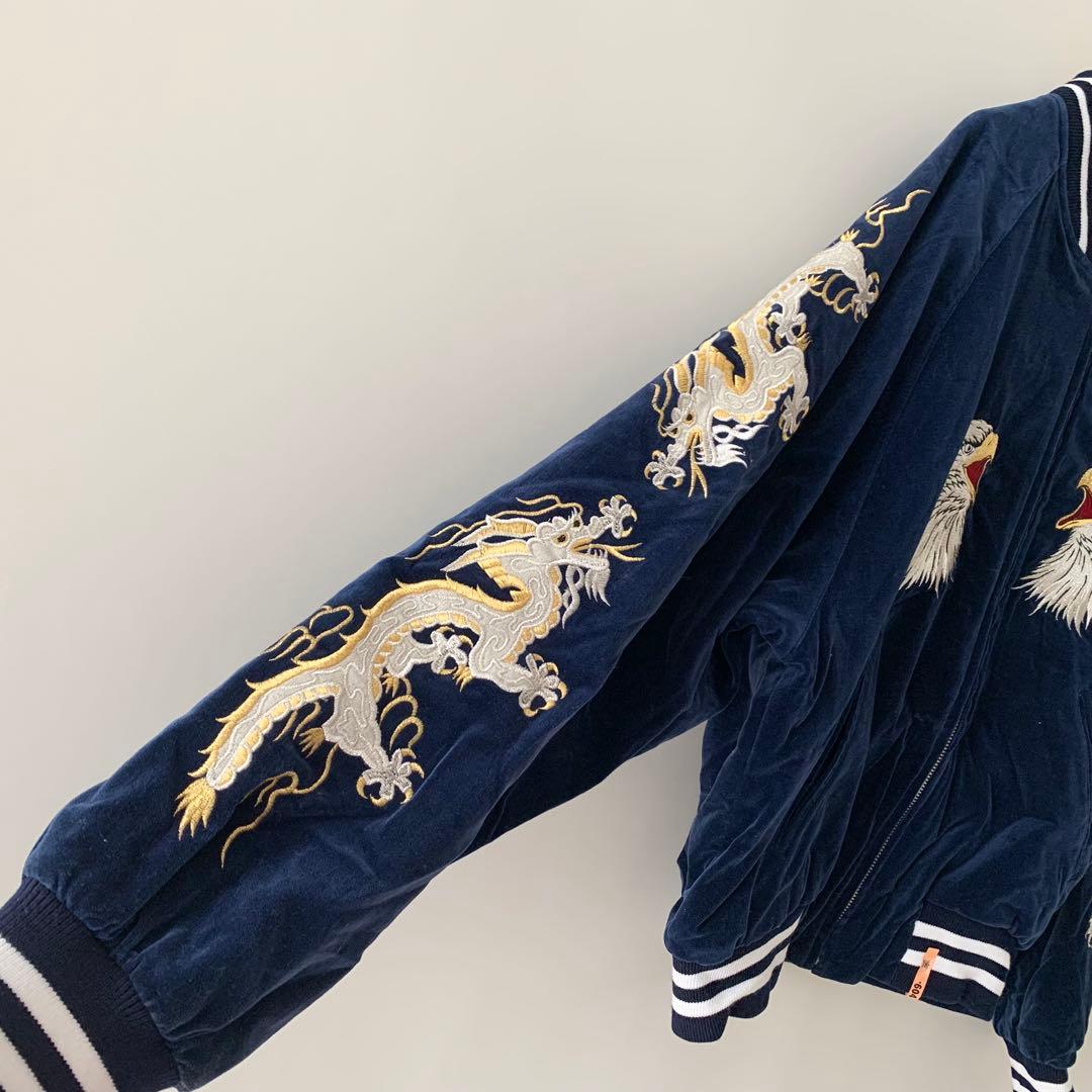 vintage London F.B スカジャン ネイビー 鷲 龍 イーグル L