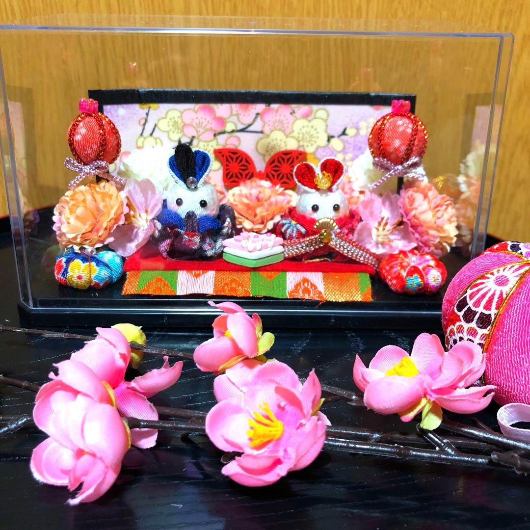 ひな祭り、桃の節句、ひな祭りおき飾り、ハンドメイド、つまみ細工飾り、初節句