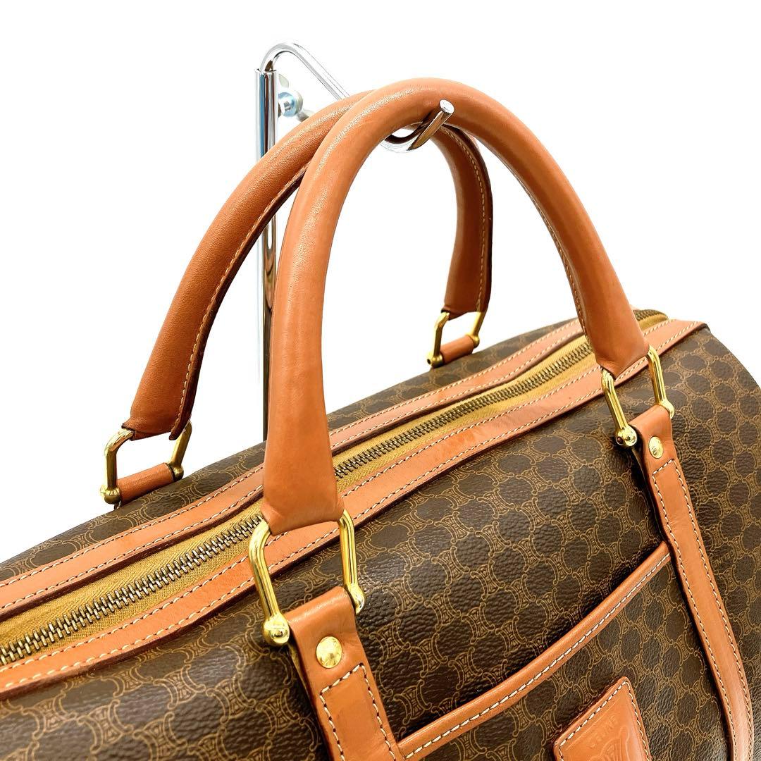 【CELINE】ミニボストンバッグ　ゴールド金具　マカダム柄　ブラウン　PVC