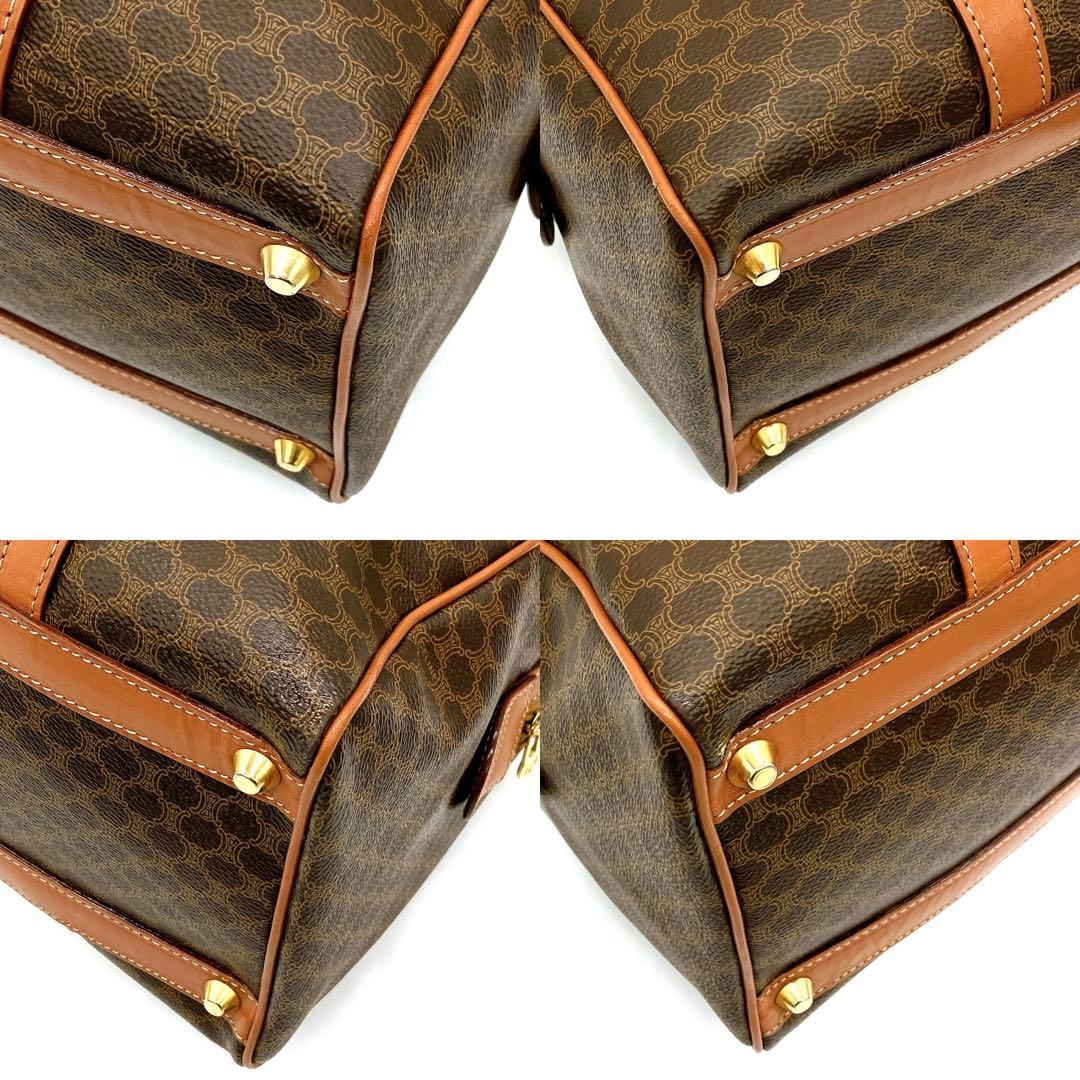 【CELINE】ミニボストンバッグ　ゴールド金具　マカダム柄　ブラウン　PVC