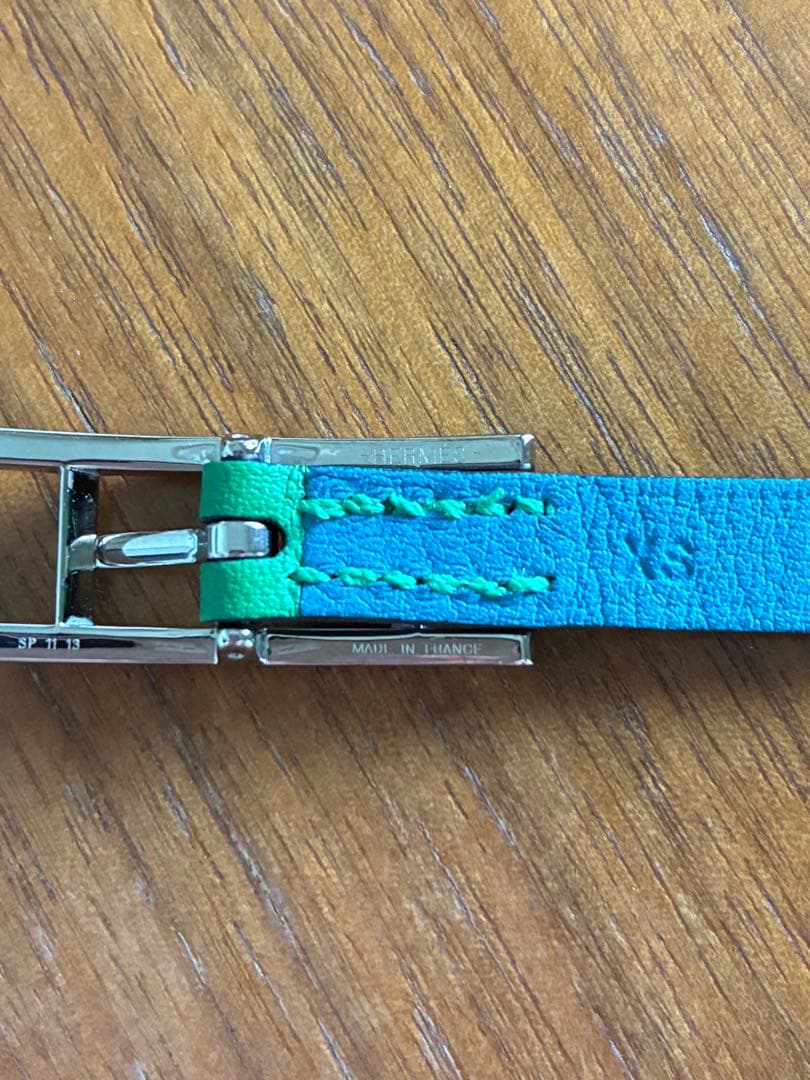 HERMES レザーブレスレット ビーアピ ブルー×グリーン