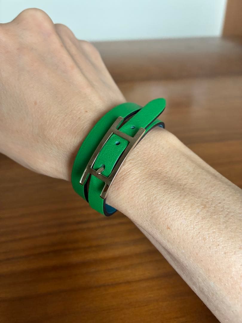 HERMES レザーブレスレット ビーアピ ブルー×グリーン