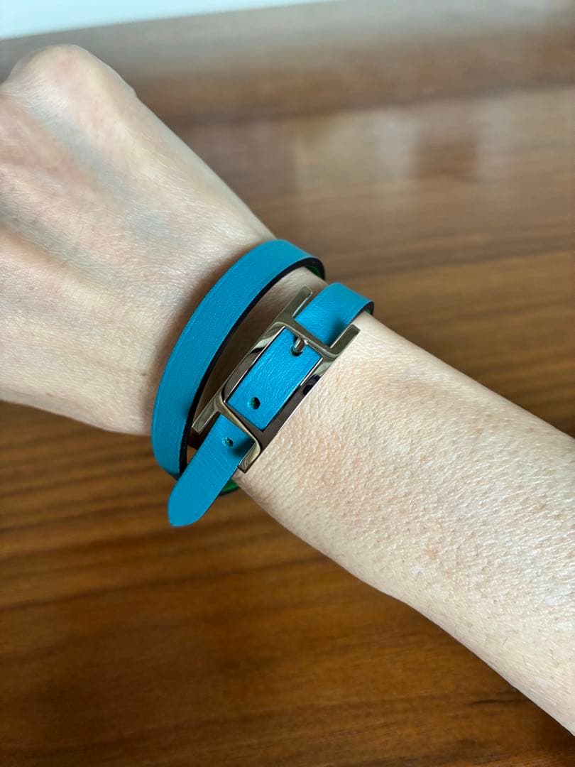 HERMES レザーブレスレット ビーアピ ブルー×グリーン