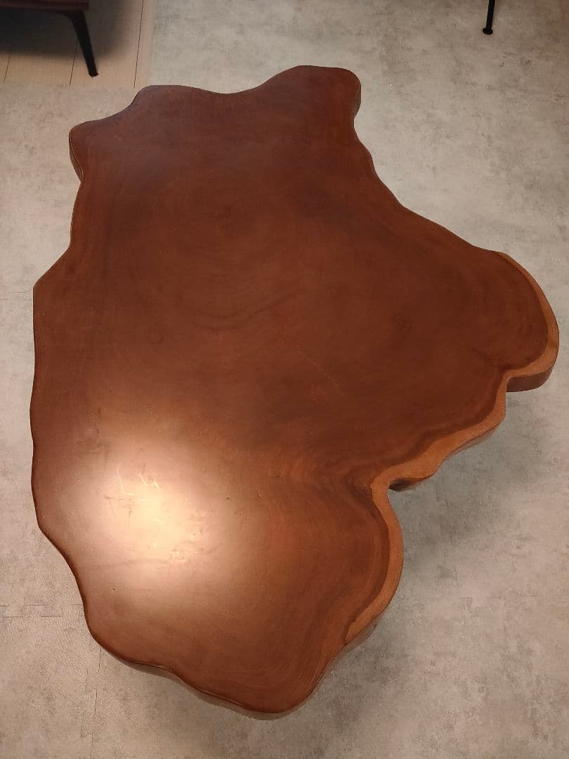 【美品】欅一枚板✕金属黒脚　無垢　木製センターテーブル ブラウン