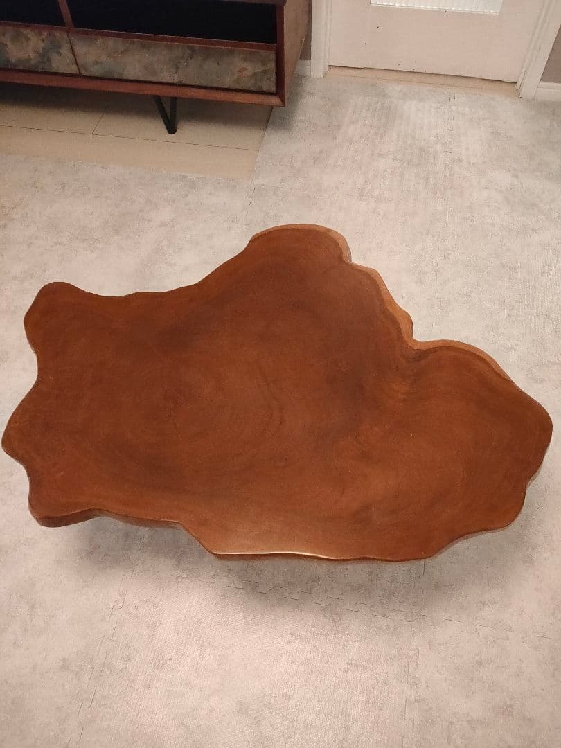 【美品】欅一枚板✕金属黒脚　無垢　木製センターテーブル ブラウン