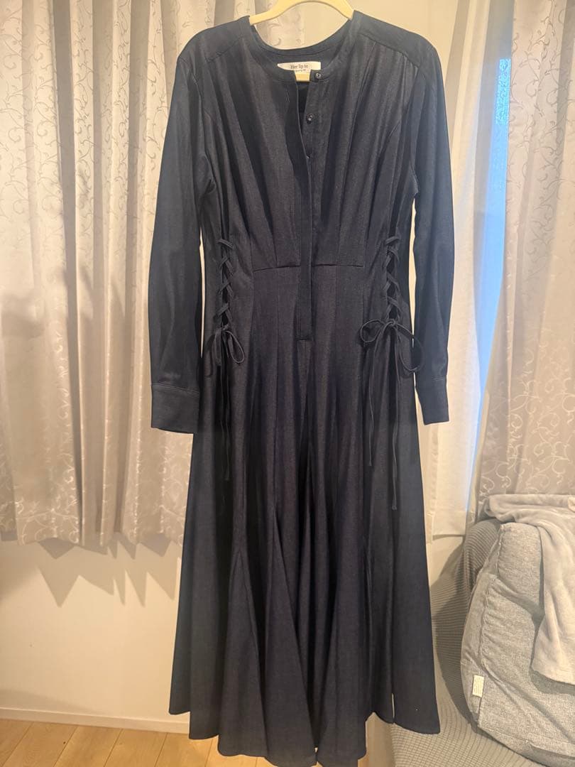 ワンピース Side lace-Up Long dress indigo M