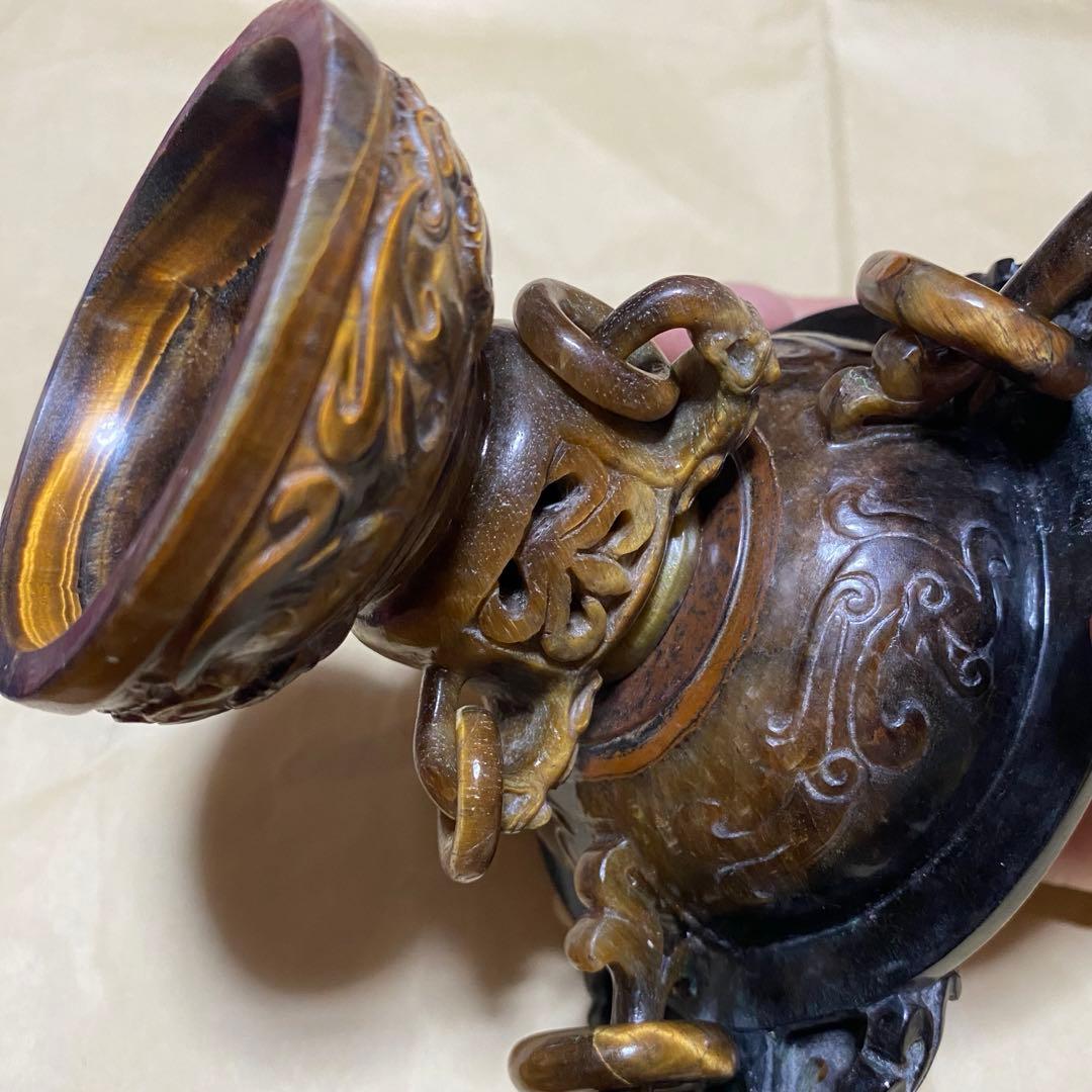 虎目石香炉　中国工芸品　置物 骨董