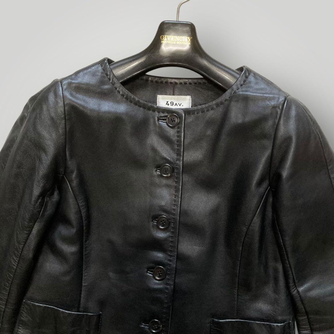 49AV. ジュンコシマダ　羊革 ノーカラー レザージャケット　短丈　38　黒