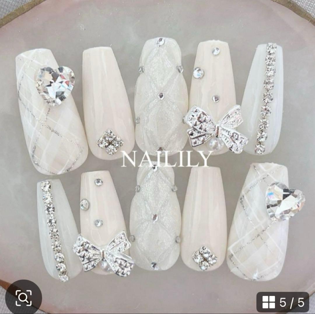 ネイルチップ チェック リボン ワンホン ガーリー 韓国 量産型