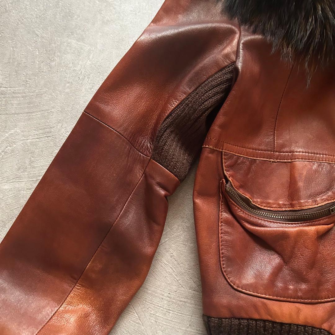ジャケット・アウター archive grunge fur leather jacket brown