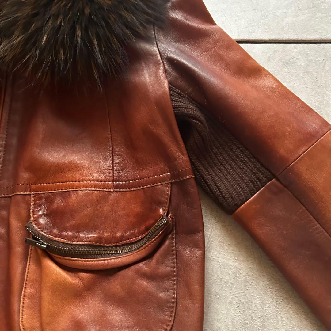 ジャケット・アウター archive grunge fur leather jacket brown