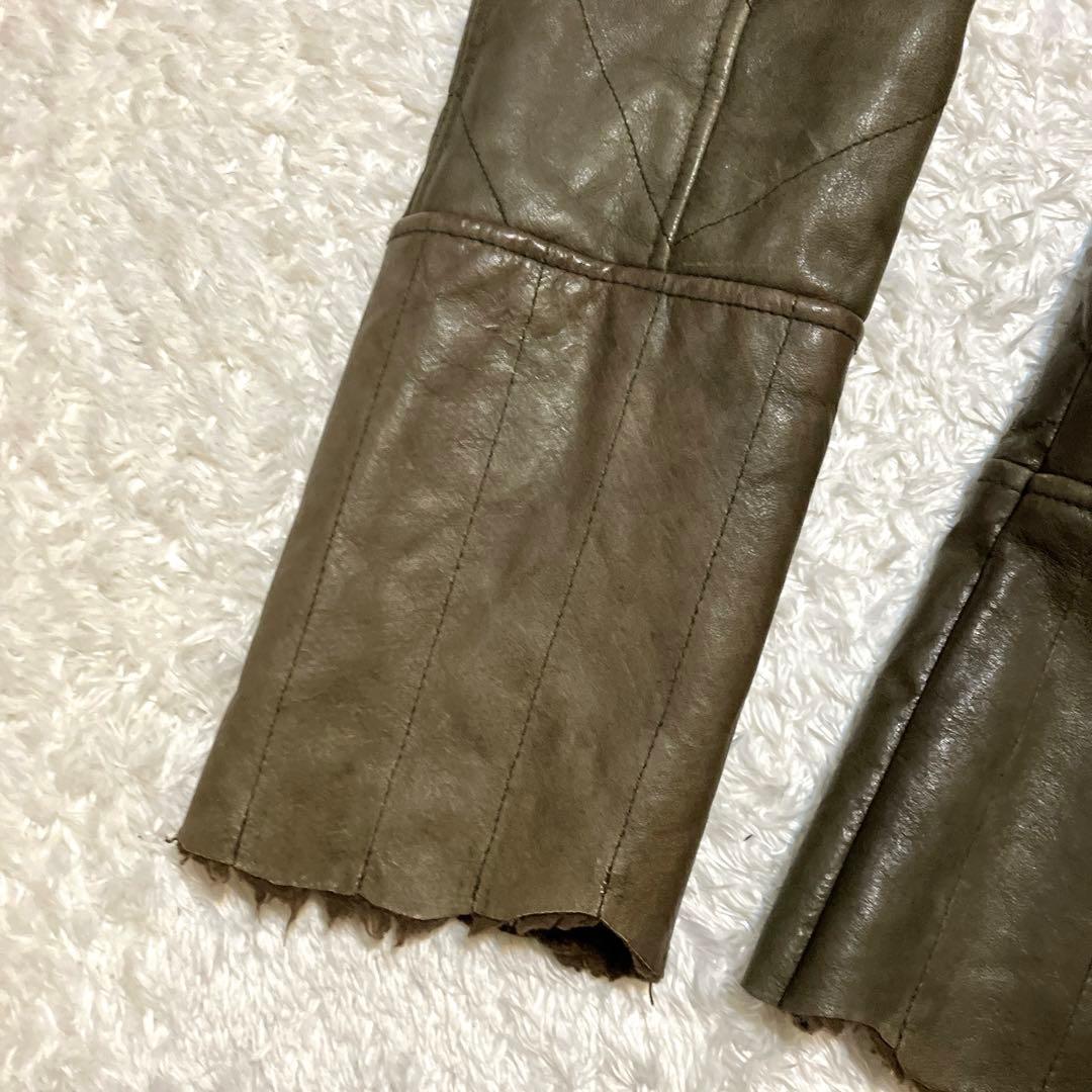 obelisk レザージャケット　裏ボア　カーキ　ラクーン　鹿皮　高級　L