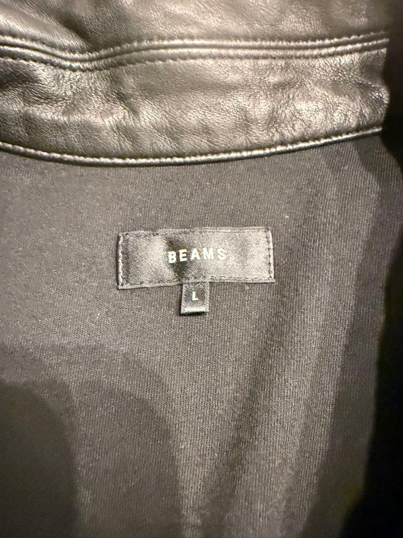 BEAMS ワイドショートフィット シープレザー ジャケット ブラック