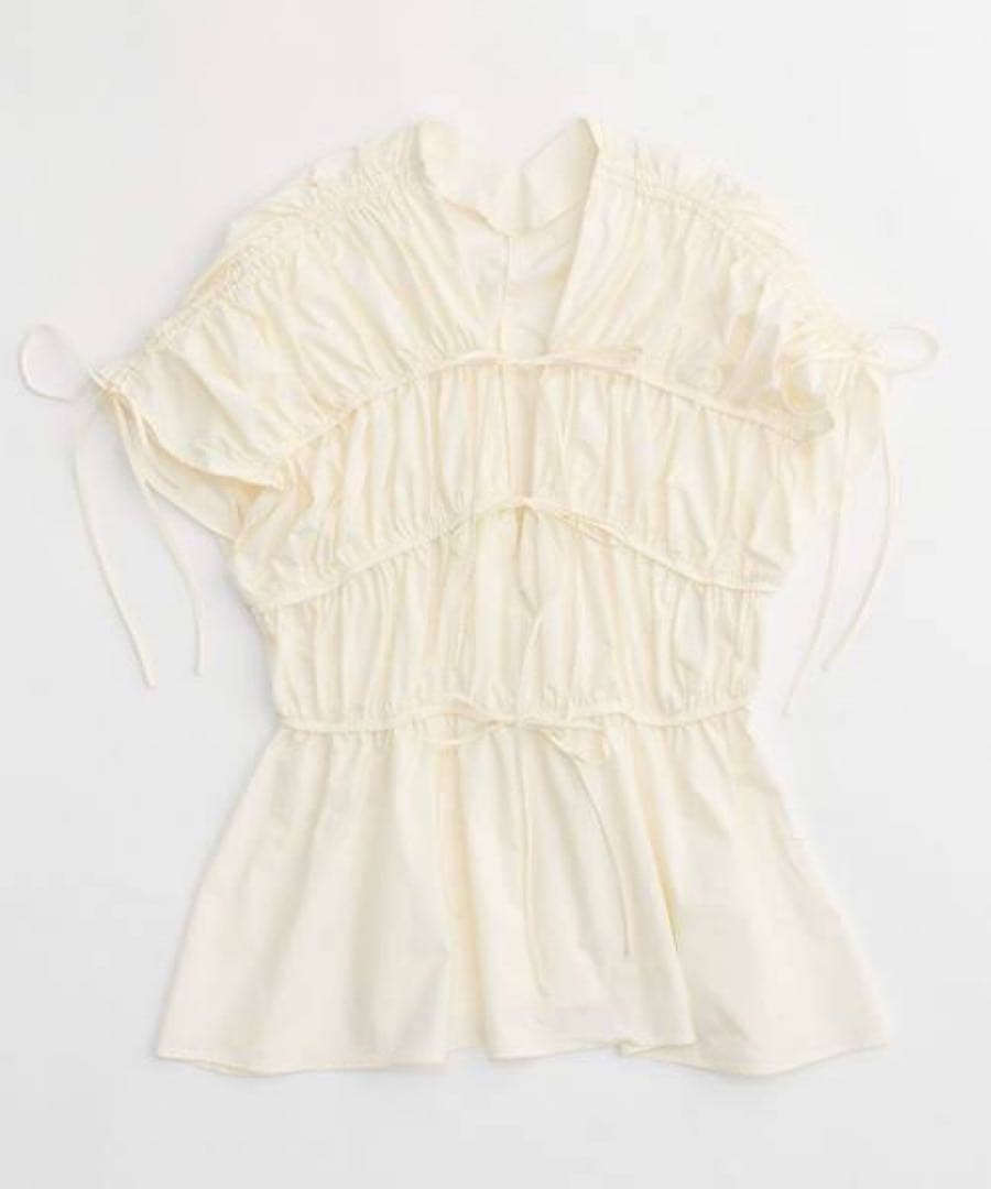 超美品☆メゾンスペシャル　マルチファブリックシャーリングリボンブラウス