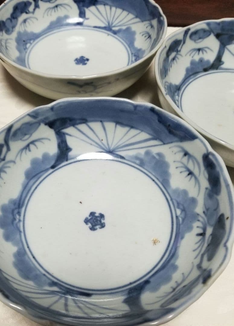 古伊万里 藍柿 松竹梅文 江戸中期 元禄 1688年-1704年頃4鉢