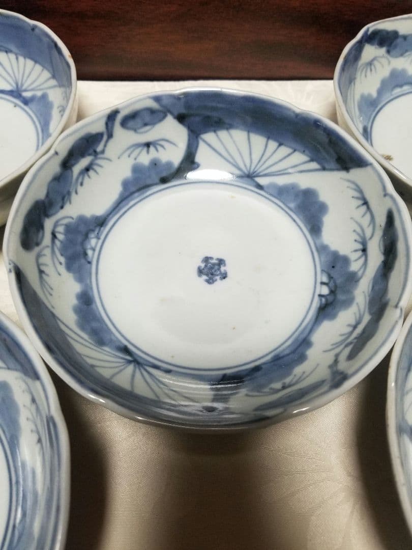 古伊万里 藍柿 松竹梅文 江戸中期 元禄 1688年-1704年頃4鉢