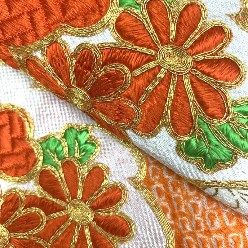 409ag21□七五三 七歳 女児 着物&袋帯 金駒刺繍 絞染め 扇□状態良好