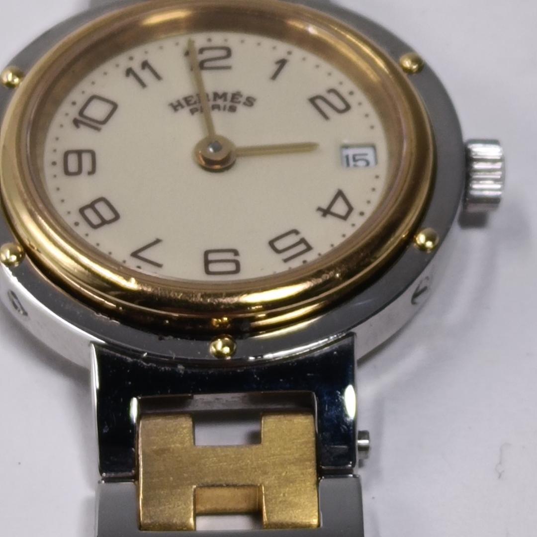新品電池交換済 エルメス クリッパー 24mm アイボリーダイヤル コンビブレス