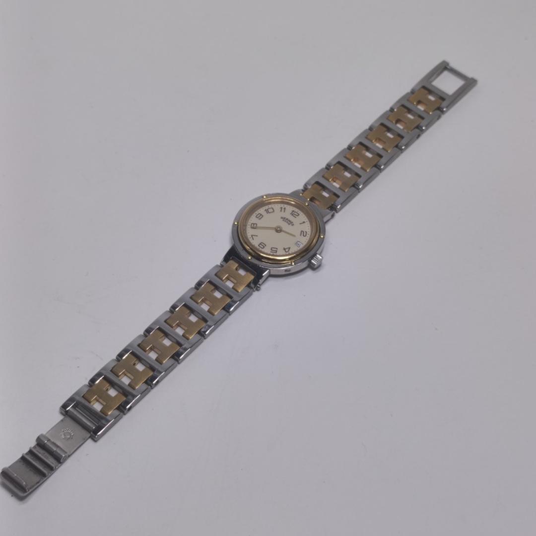 新品電池交換済 エルメス クリッパー 24mm アイボリーダイヤル コンビブレス