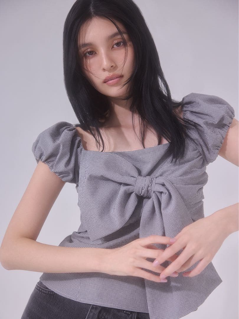 新品タグ付き FRAY I.D リボンディティールトップス チェック サイズ0